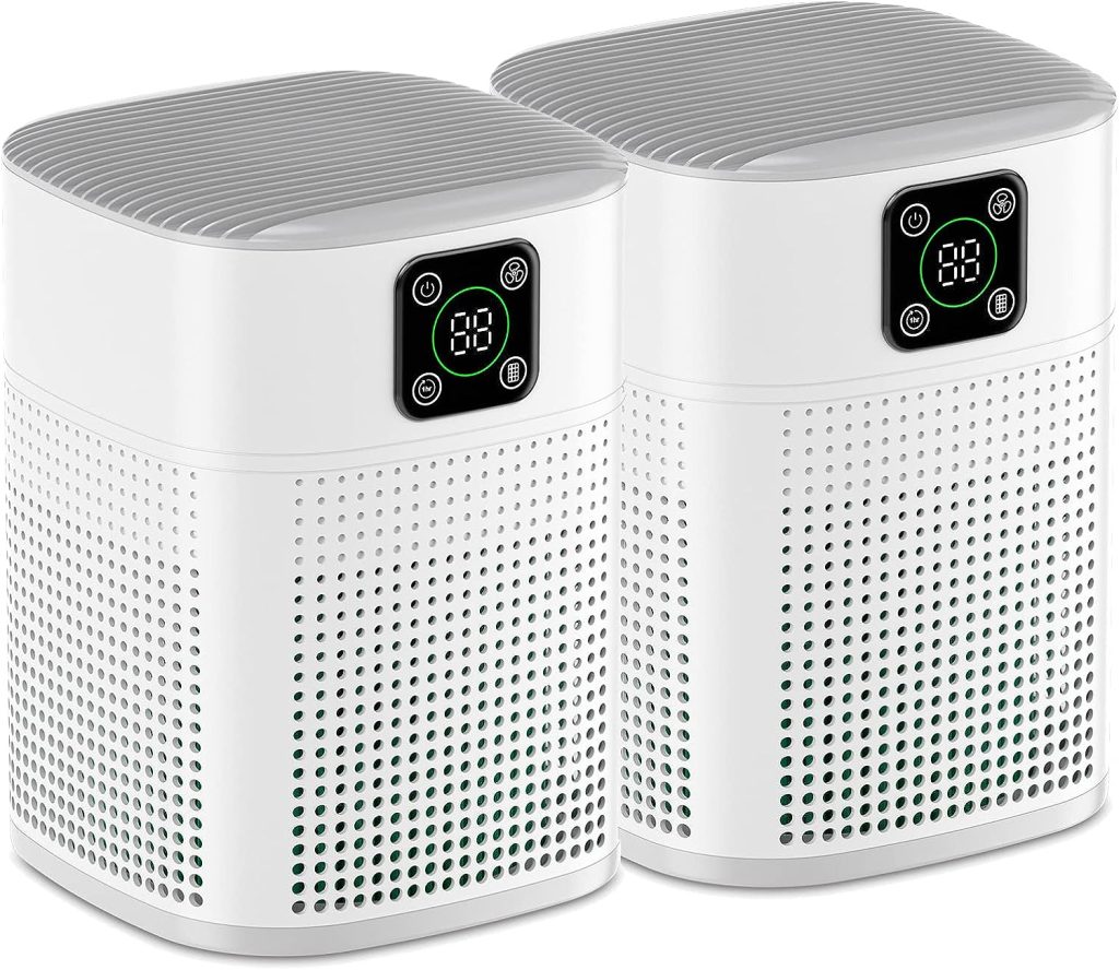 2 Pack Air Purifiers For Home Bedroom up to 650ft²，Honeyuan H13 HEPA Air purifier with 360°Air Intake, 3 Fan Speeds, 3-Stage Filtration For Pet Dander Dust Pollen Smoke