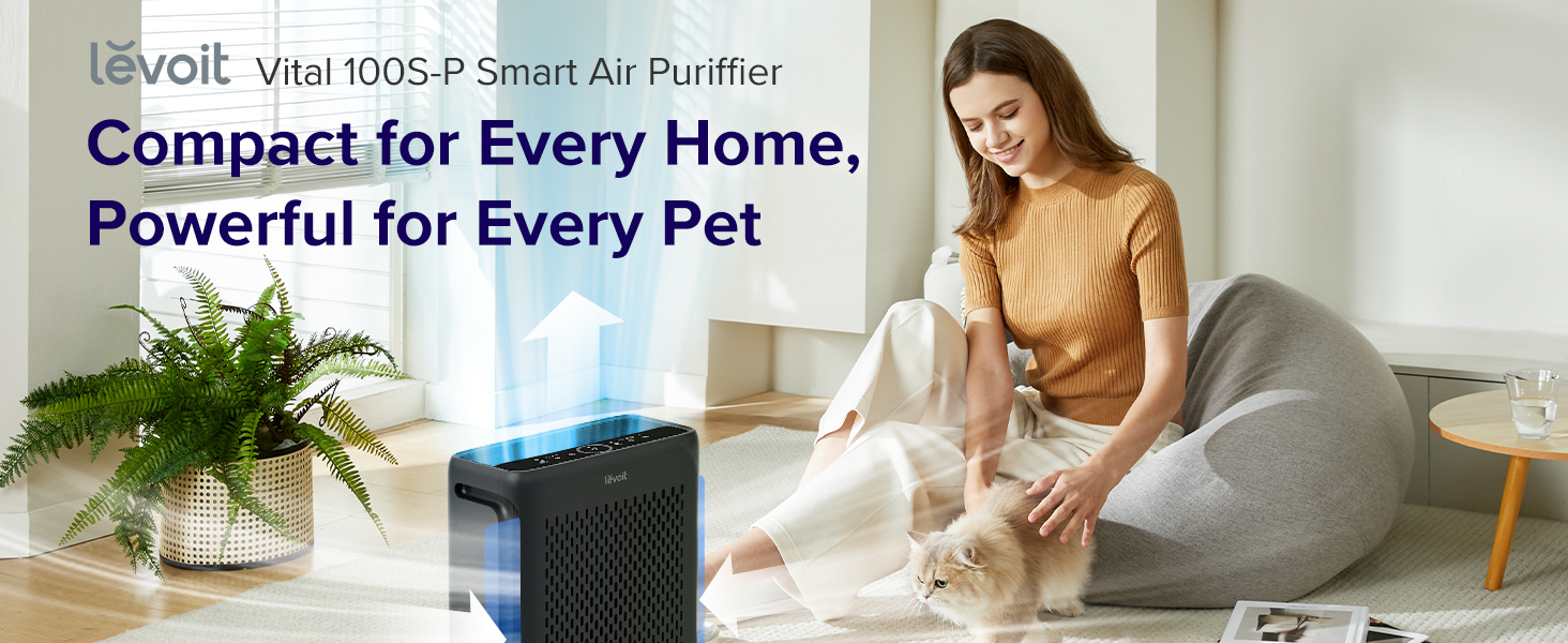 LEVOIT Air Purifiers for Home Large Room Bedroom Up to 1110 Ft² with Air Quality and Light Sensors, Smart WiFi, Washable Filters, HEPA Sleep Mode for Pets, Allergies, Dust, Pollen, Vital 100S-P, Black