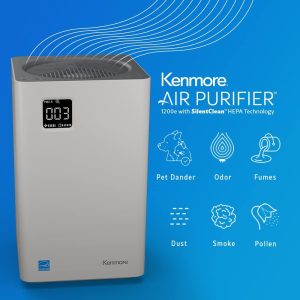 Kenmore PM2010 Air Purifier with H13 True HEPA Filter, Covers Up to 1200 Sq.Foot, 24db SilentClean 3-Stage HEPA Filtration System, 5 Speeds for Home Large Room, Kitchens & Bedroom