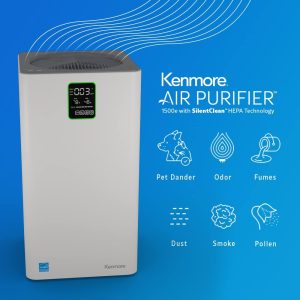Kenmore PM3020 Air Purifier with H13 True HEPA Filter, Covers Up to 1500 Sq.Foot, 24db SilentClean 3-Stage HEPA Filtration System, 5 Speeds for Home Large Room, Kitchens & Bedroom