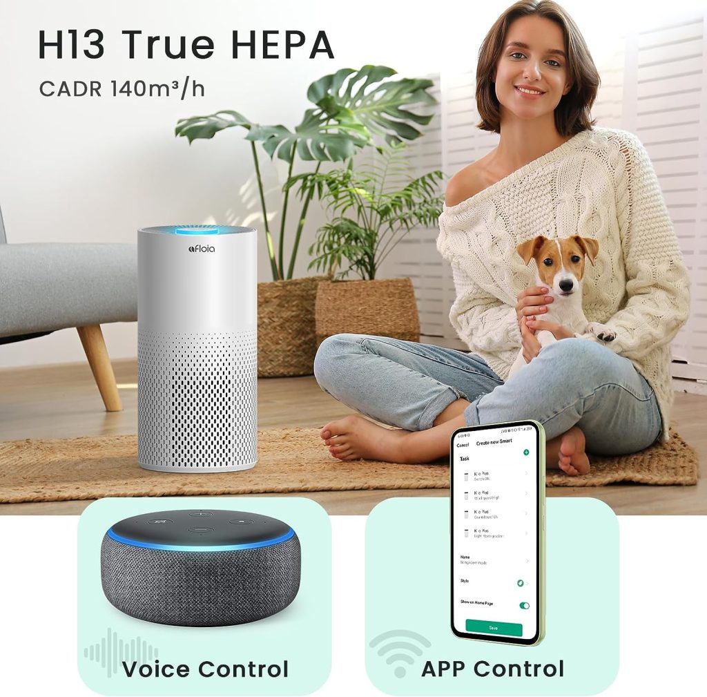 Afloia Air Purifiers for Home Large Room Up to 1076 Ft², Smart WiFi Voice Control H13 HEPA Air Purifiers for Bedroom, Air Purify Filter Cleaner for Pets Odor Smoke Dust Mold Pollen, Work with Alexa