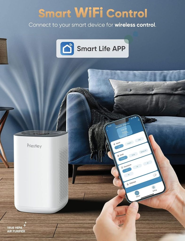 Air Purifiers for Home Large Room up to 1000 Ft², Smart WiFi Control, Removes 99.97% of Particles with H13 True HEPA Filter for 3-Stage Filtration, Air Cleaner for Allergies, Pets, Smoke