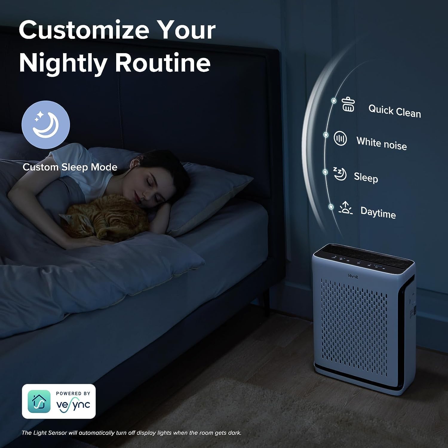 LEVOIT Air Purifiers for Home Large Room Bedroom Up to 1110 Ft² with Air Quality and Light Sensors, Smart WiFi, Washable Filters, HEPA Filter Captures Pet Hair, Allergies, Dust, Smoke, Vital 100S