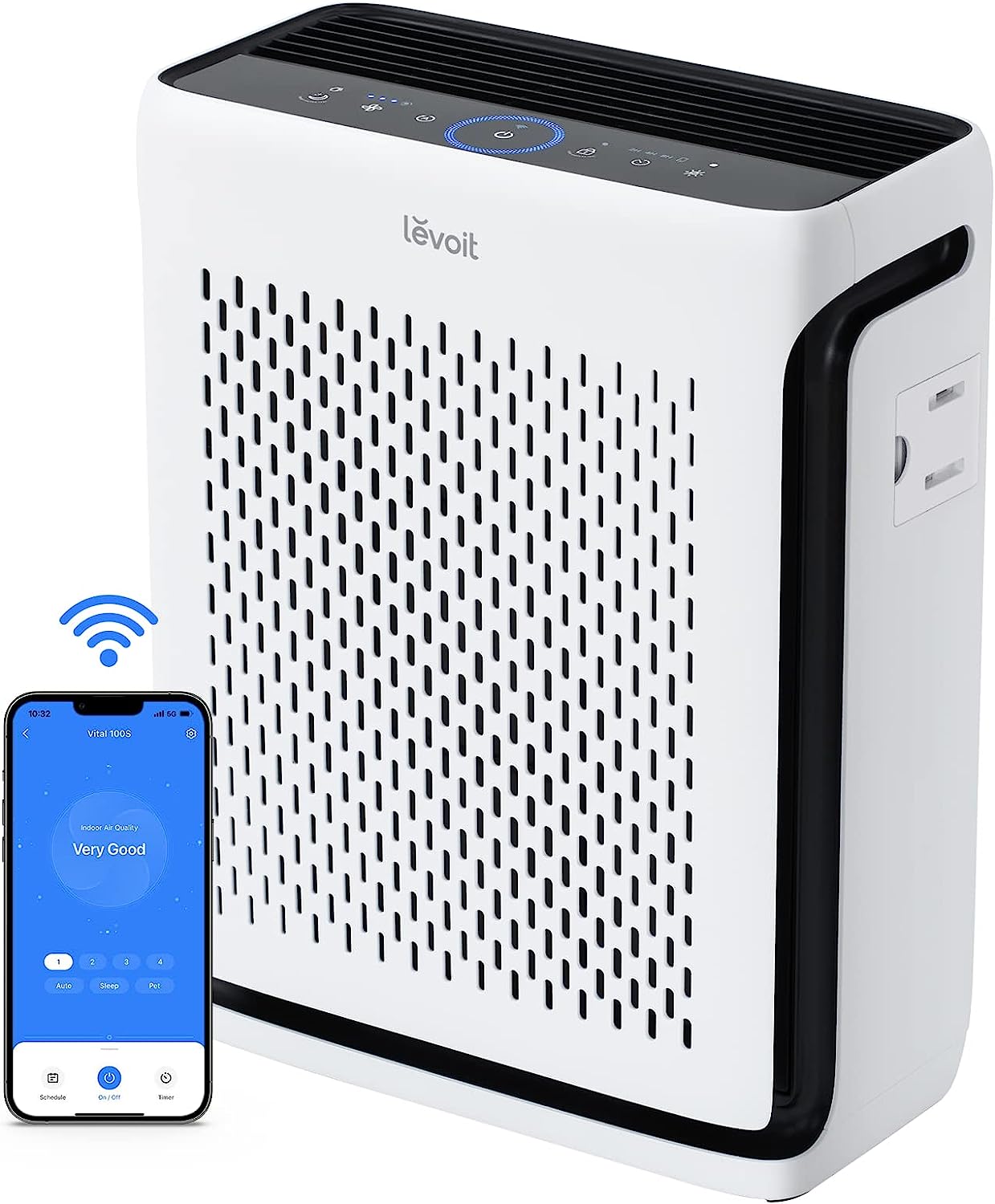 LEVOIT Air Purifiers for Home Large Room Bedroom Up to 1110 Ft² with Air Quality and Light Sensors, Smart WiFi, Washable Filters, HEPA Filter Captures Pet Hair, Allergies, Dust, Smoke, Vital 100S