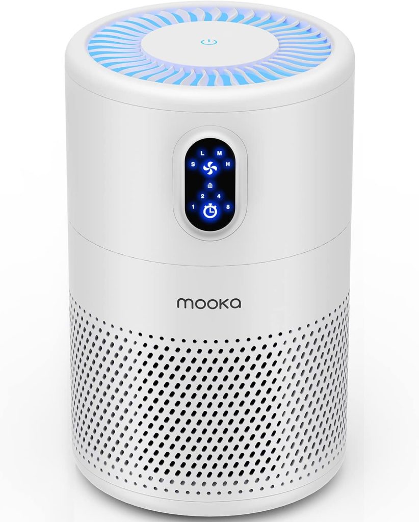 MOOKA Air Purifiers for Home Large Room up to 1076ft², H13 True HEPA Air Filter Cleaner, Odor Eliminator, Remove Smoke Dust Pollen Pet Dander, Night Light(Available for California)