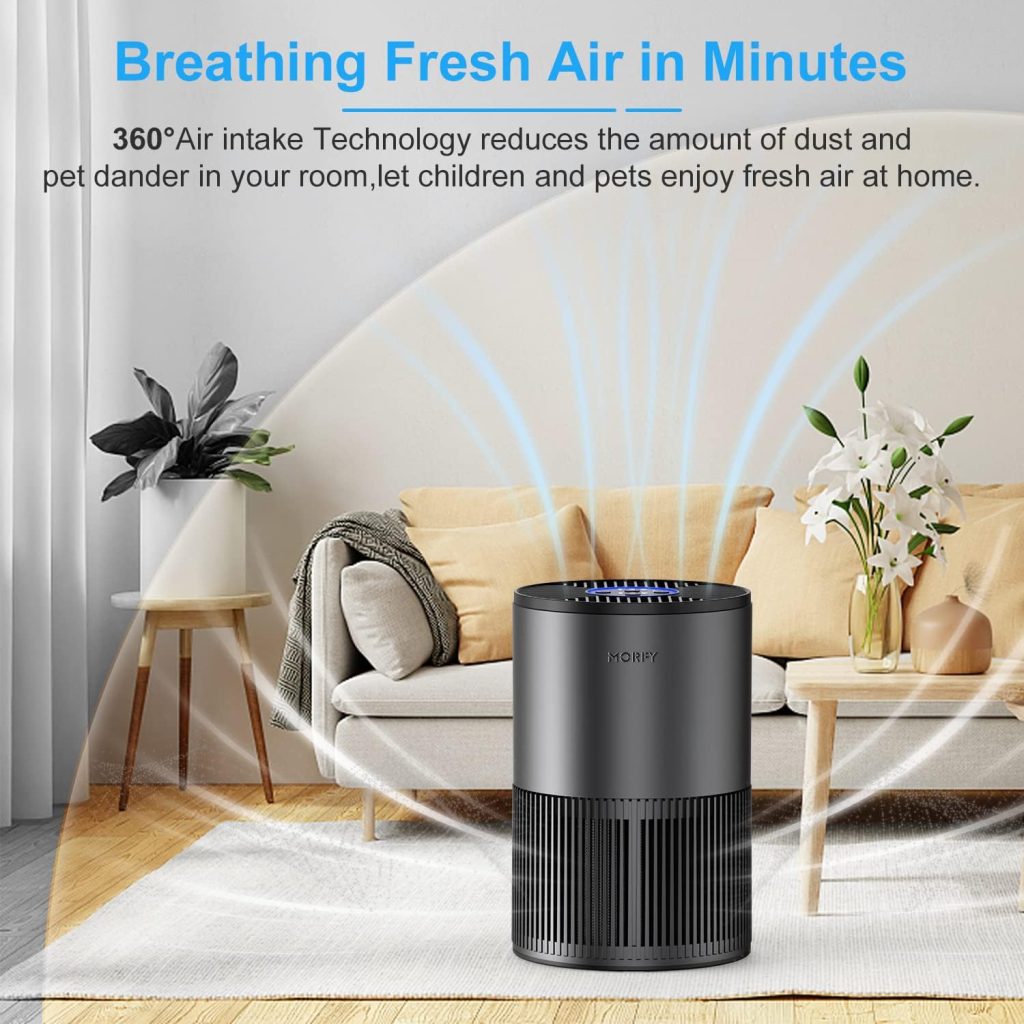 MORFY Air Purifiers for Bedroom Home with H13 True HEPA Air Filter for Smoke, Dust, Pet Dander, Odors, Pollen, Quiet Air Cleaner(Metallic black + gray)