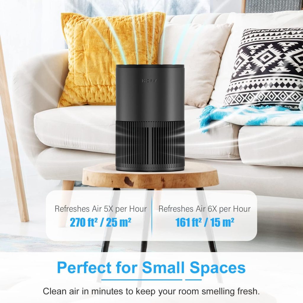 MORFY Air Purifiers for Bedroom Home with H13 True HEPA Air Filter for Smoke, Dust, Pet Dander, Odors, Pollen, Quiet Air Cleaner(Metallic black + gray)